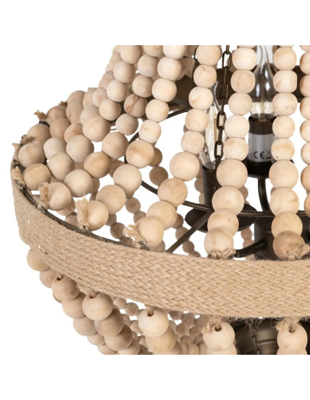 Lustre montgolfière en perles de bois naturelles