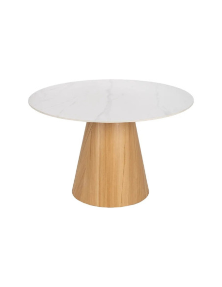 Table ronde avec plateau céramique effet marbre