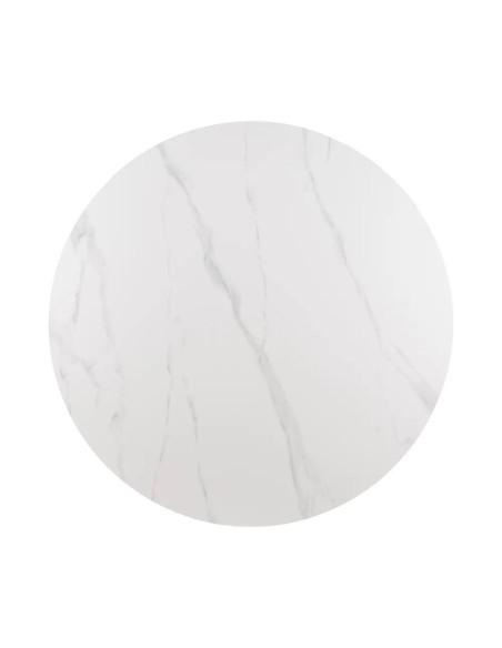 Table ronde avec plateau céramique effet marbre