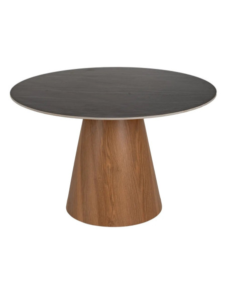 Table ronde avec plateau céramique effet marbre