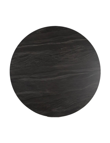 Table ronde avec plateau céramique effet marbre