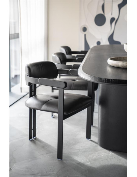 Fauteuil design en cuir et métal Morris