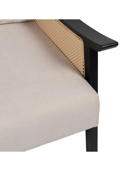 Fauteuil bergère en bois noir et rotin