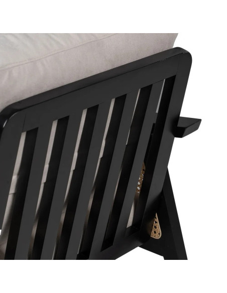 Fauteuil bergère en bois noir et rotin