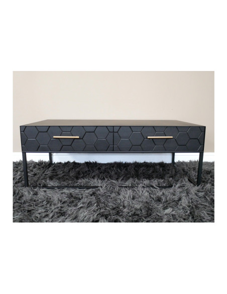 Table basse noire avec tiroirs nid d'abeille