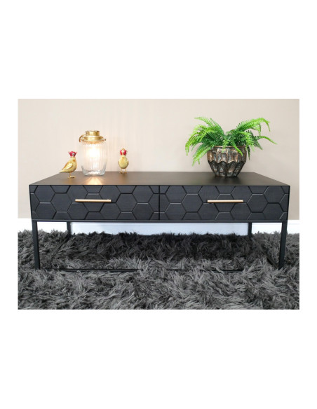 Table basse noire avec tiroirs nid d'abeille