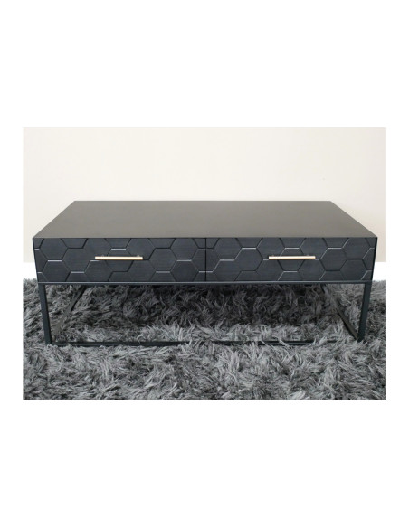 Table basse noire avec tiroirs nid d'abeille