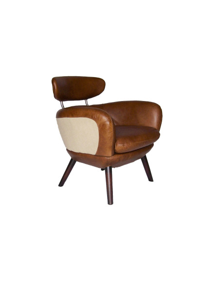 Fauteuil design en cuir et toile de jute