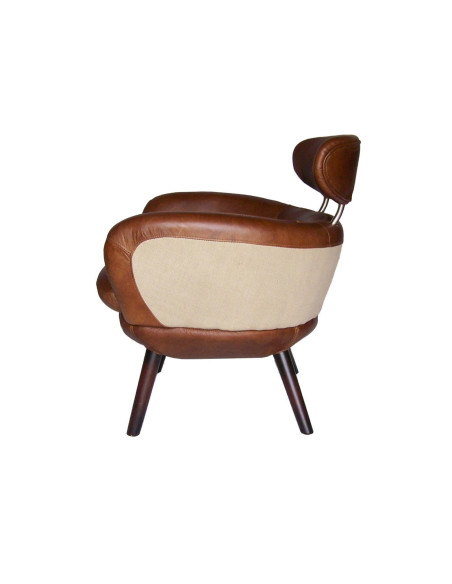 Fauteuil design en cuir et toile de jute