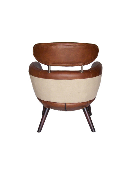 Fauteuil design en cuir et toile de jute