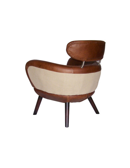 Fauteuil design en cuir et toile de jute