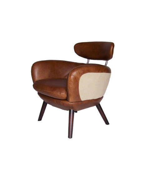Fauteuil design en cuir et toile de jute