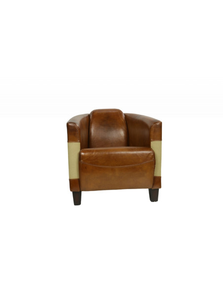 Fauteuil club élégant en cuir et toile de jute