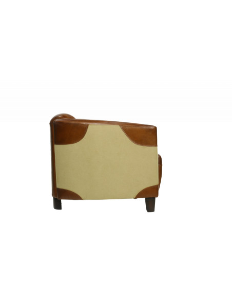 Fauteuil club élégant en cuir et toile de jute