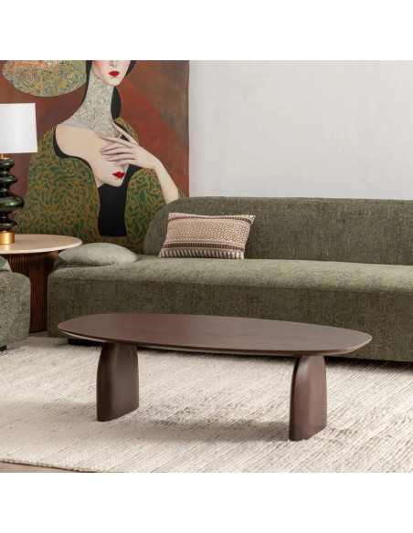 Table de salon style organique en bois teinté marron