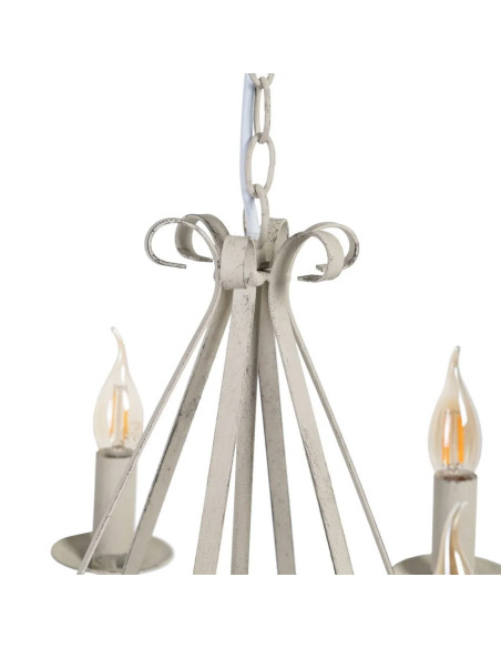 Lustre 6 bras en métal taupe effet vintage