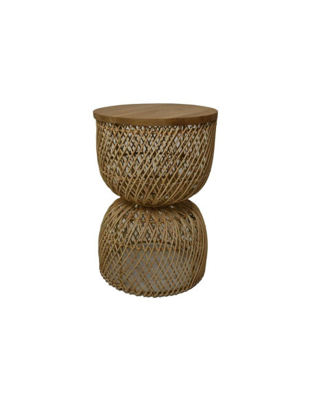 Bout de canapé en rotin et teck motif diabolo