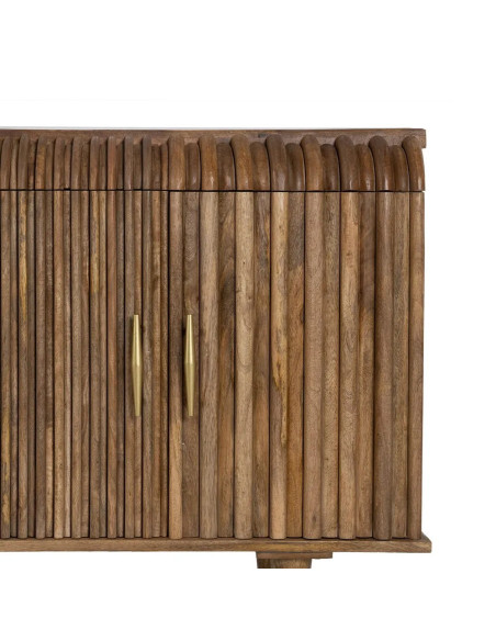 Buffet 4 portes striées en manguier et plateau marbre