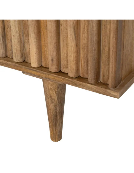 Buffet 4 portes striées en manguier et plateau marbre