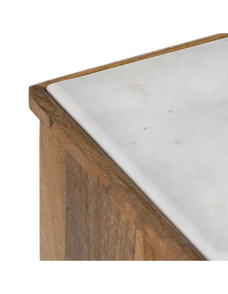 Buffet 4 portes striées en manguier et plateau marbre