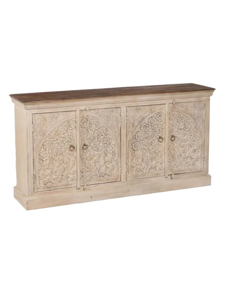 Buffet beige 4 portes en manguier sculpté