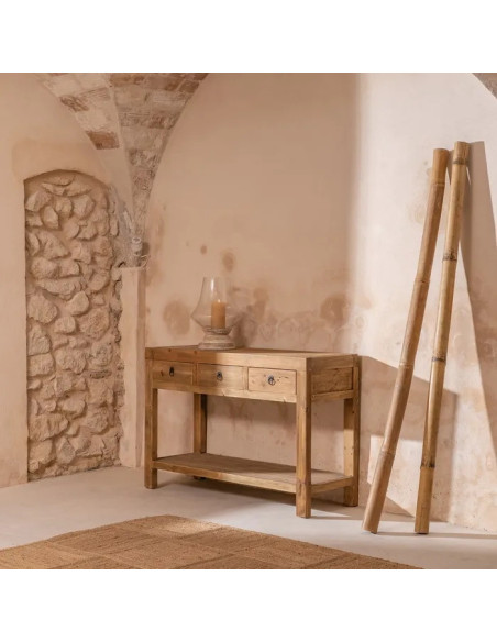 Console en bois recyclé 3 tiroirs et 1 étagère