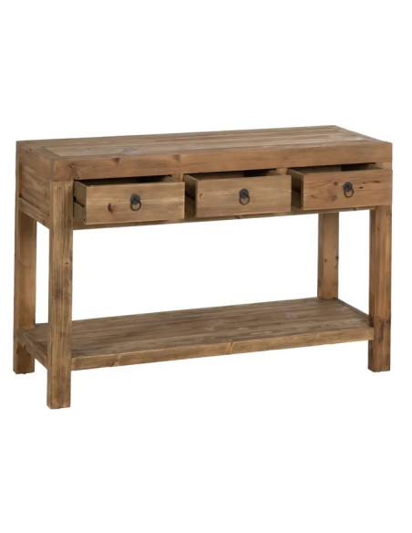 Console en bois recyclé 3 tiroirs et 1 étagère