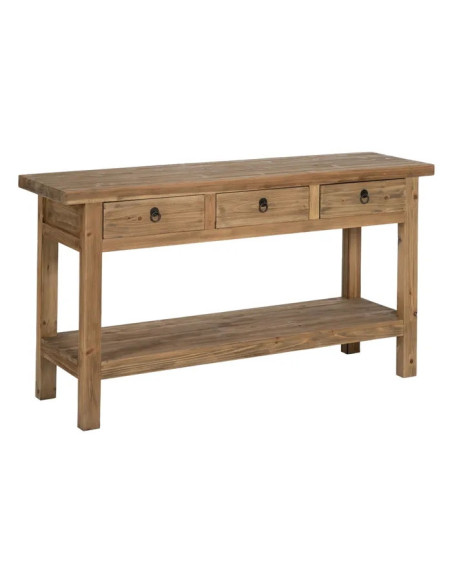 Console en bois recyclé 3 tiroirs et 1 étagère
