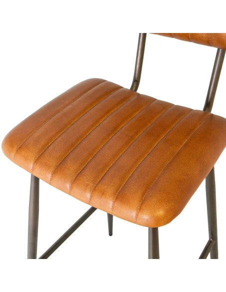 Tabouret de bar écolier en cuir de chèvre pleine fleur