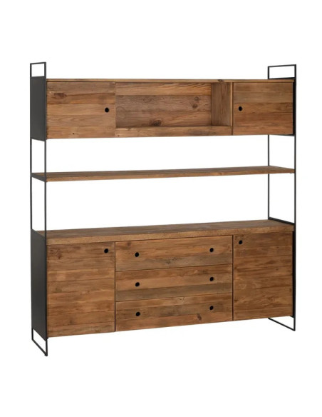 Bibliothèque étagère en bois recyclé et métal