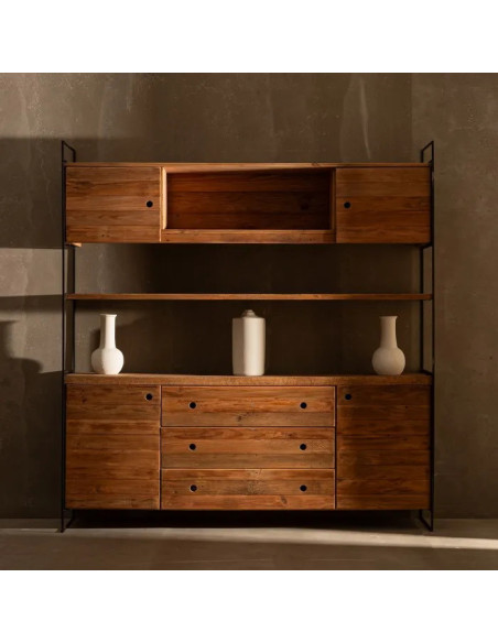 Bibliothèque étagère en bois recyclé et métal