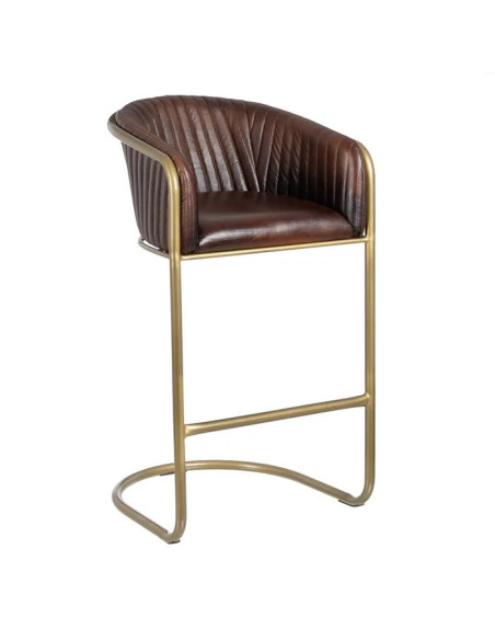Tabouret de bar en cuir marron et métal