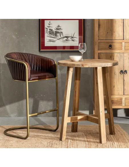 Tabouret de bar en cuir marron et métal