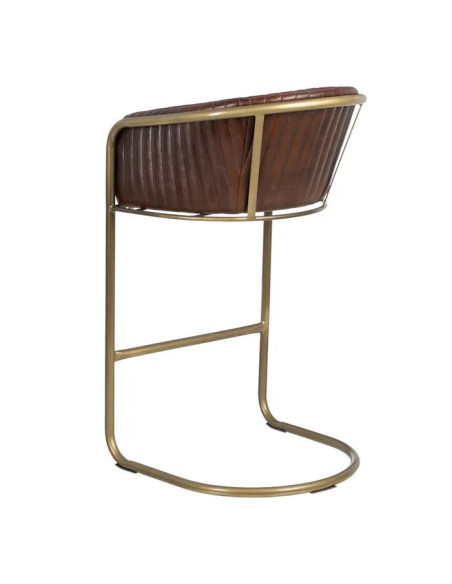 Tabouret de bar en cuir marron et métal
