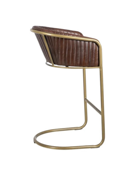 Tabouret de bar en cuir marron et métal