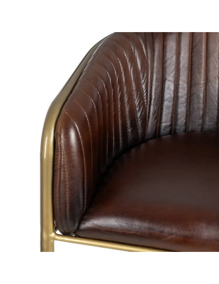 Tabouret de bar en cuir marron et métal