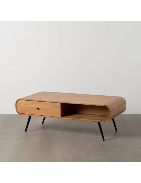 Table basse en bois avec tiroir et niche de rangement Mahon