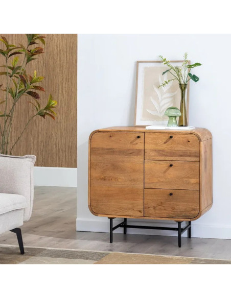 Meuble d'appoint en manguier 1 porte et 3 tiroirs Mahon