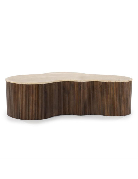 Grande table basse en manguier et travertin Mari