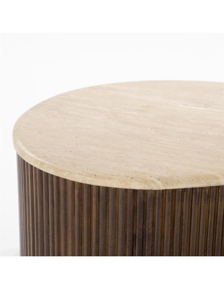 Grande table basse en manguier et travertin Mari