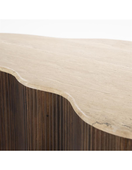 Grande table basse en manguier et travertin Mari