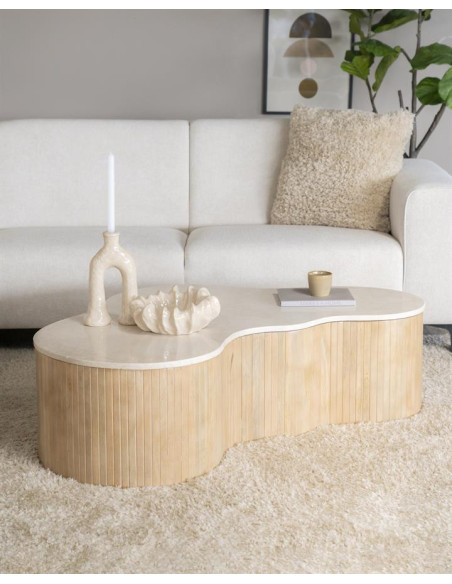 Grande table basse en manguier et marbre Kira