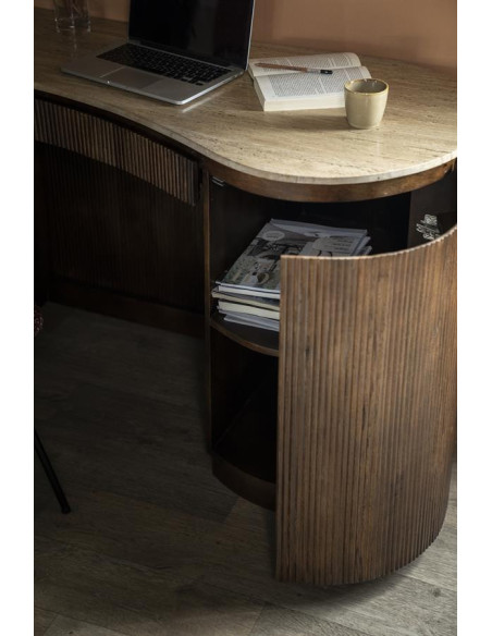 Bureau en bois de manguier et travertin Mari