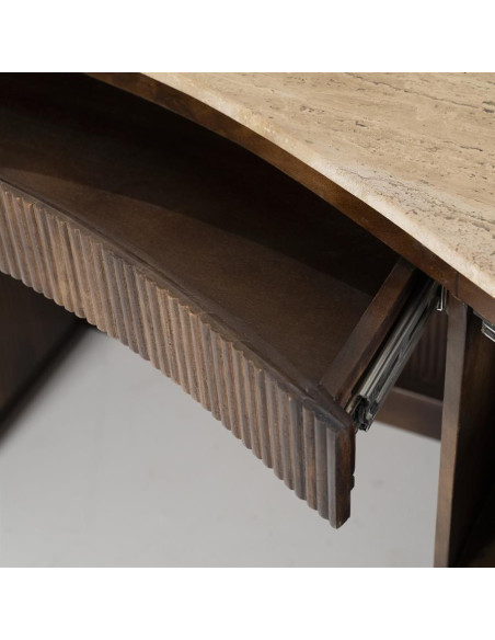 Bureau en bois de manguier et travertin Mari