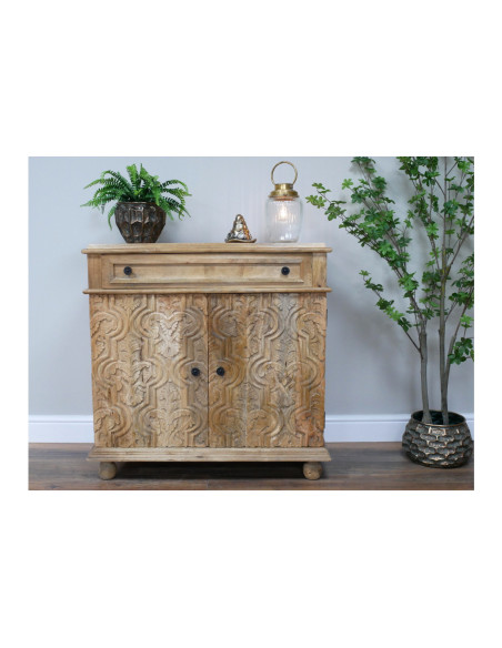 Meuble d'entrée en bois sculpté avec tiroir