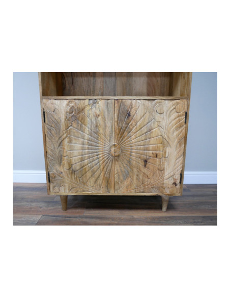 Bibliothèque en bois massif avec 2 portes sculptées