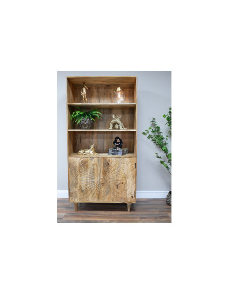 Bibliothèque en bois massif avec 2 portes sculptées