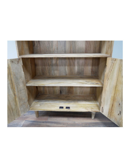 Bibliothèque en bois massif avec 2 portes sculptées