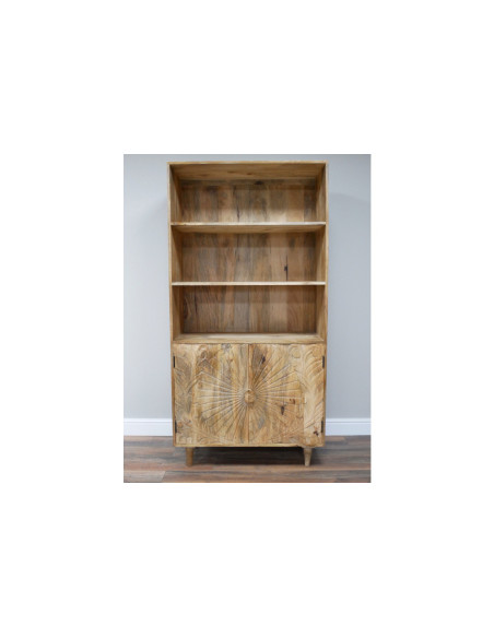 Bibliothèque en bois massif avec 2 portes sculptées