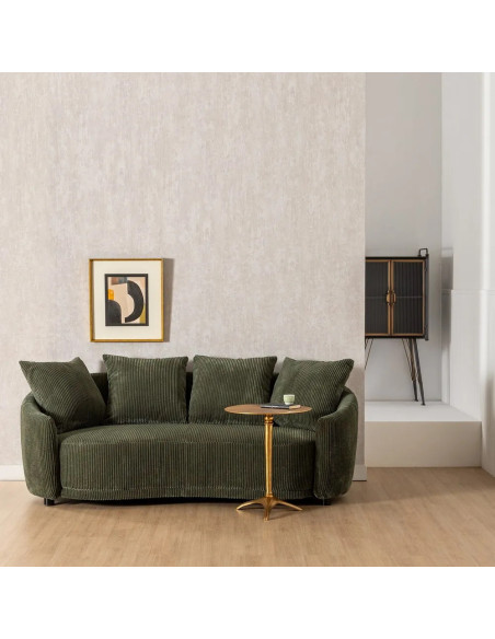 Canapé 3 places arrondi en tissu velours côtelé